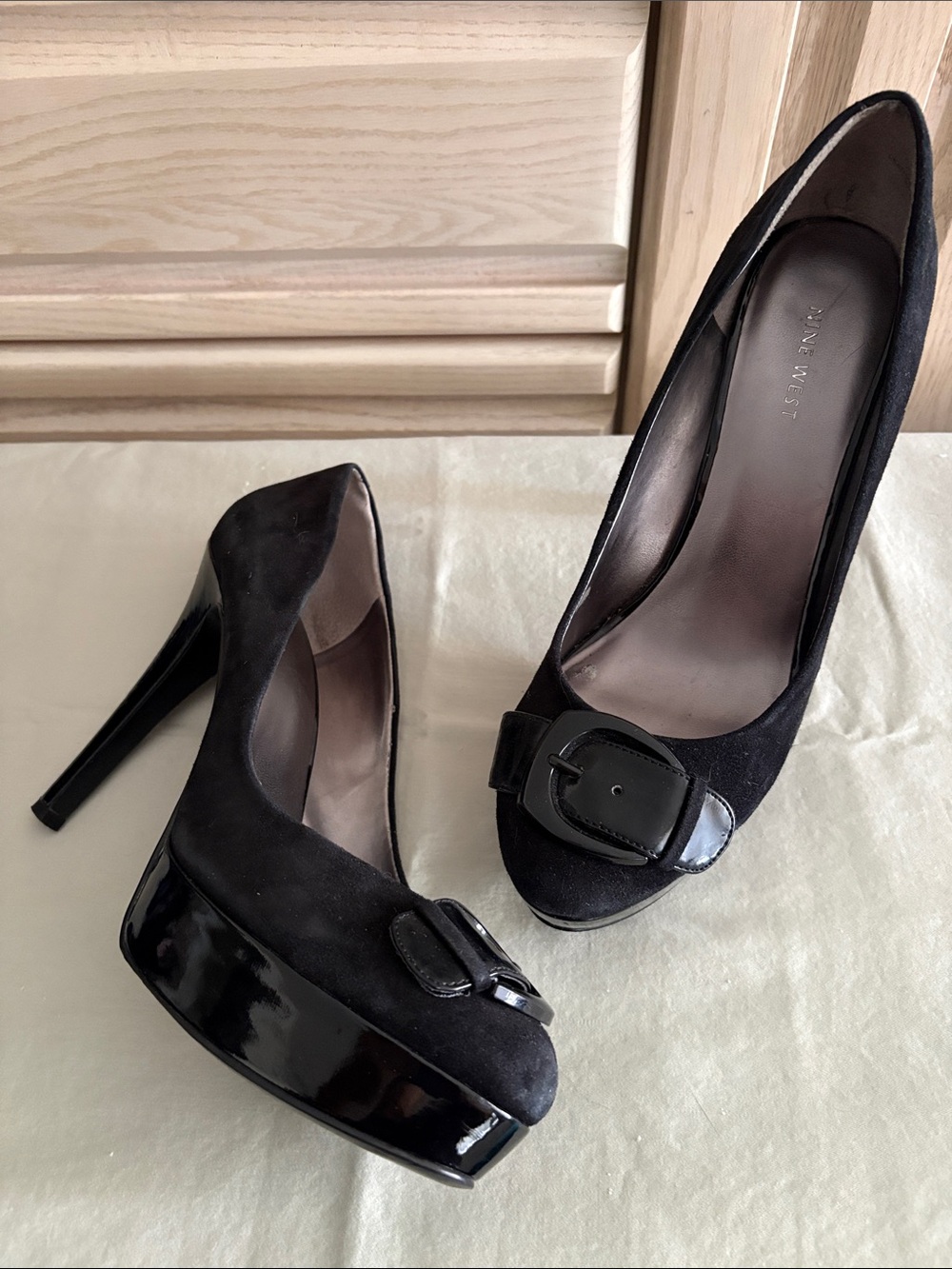 Nine West Black Suede Pump with Buckle Accent